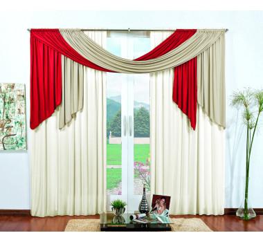 Cortina Elegance - 4,00m X 2,80m Varão Duplo - Vermelho e Palha